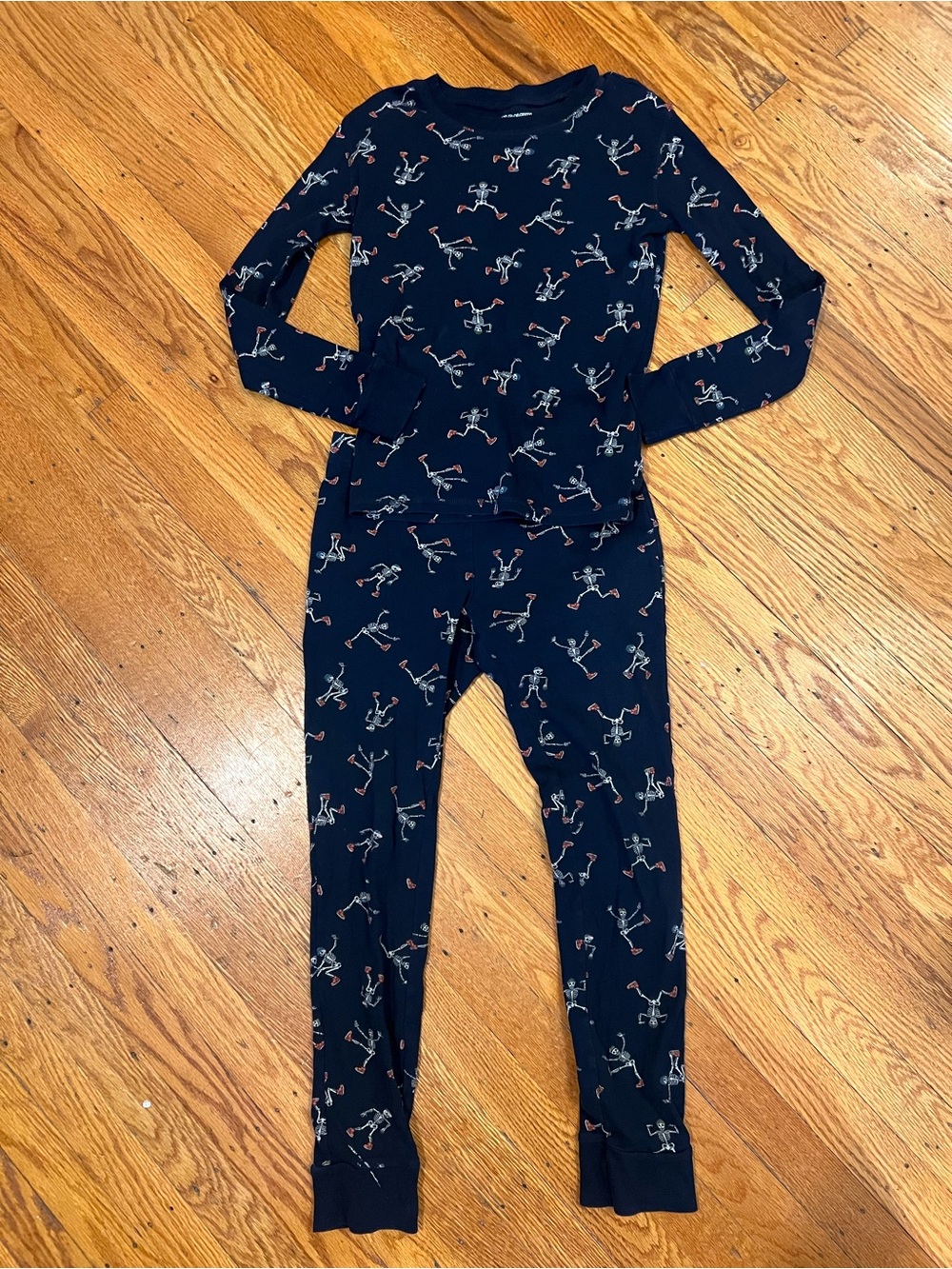 Kids Navy Skeleton Print Two Piece Pajama Set size 12